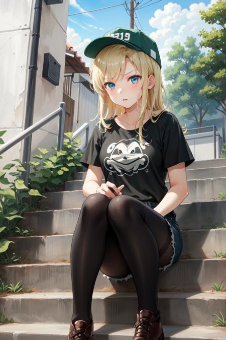 2484677-3011225620-masterpiece, best quality, absurdres, perfect anatomy, 1girl, solo, Sena Kashiwazaki, long hair, baseball cap, graphic tee, deni.png